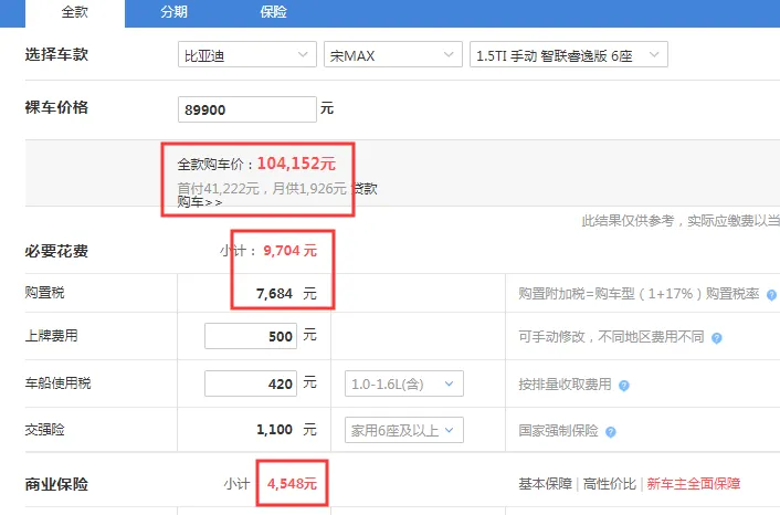 2019款宋MAX手动睿逸版全款落地多少钱？