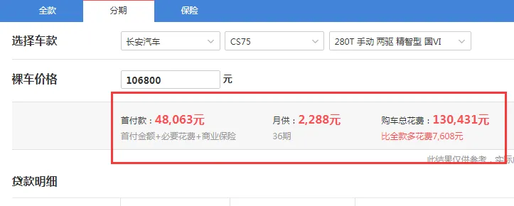 2020款CS75手动精智型全款购车大概多少钱？